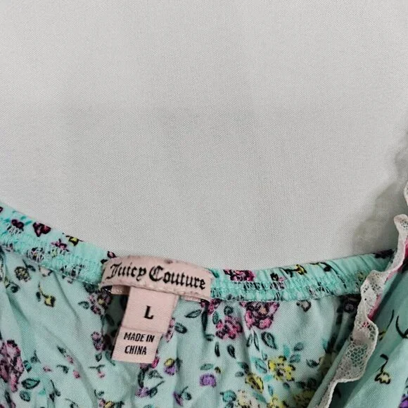 JUICY COUTURE Cami Tank Top size L  AQUA GREEN PINK PURPLE Floral Sleep Pajama - Picture 8 of 9